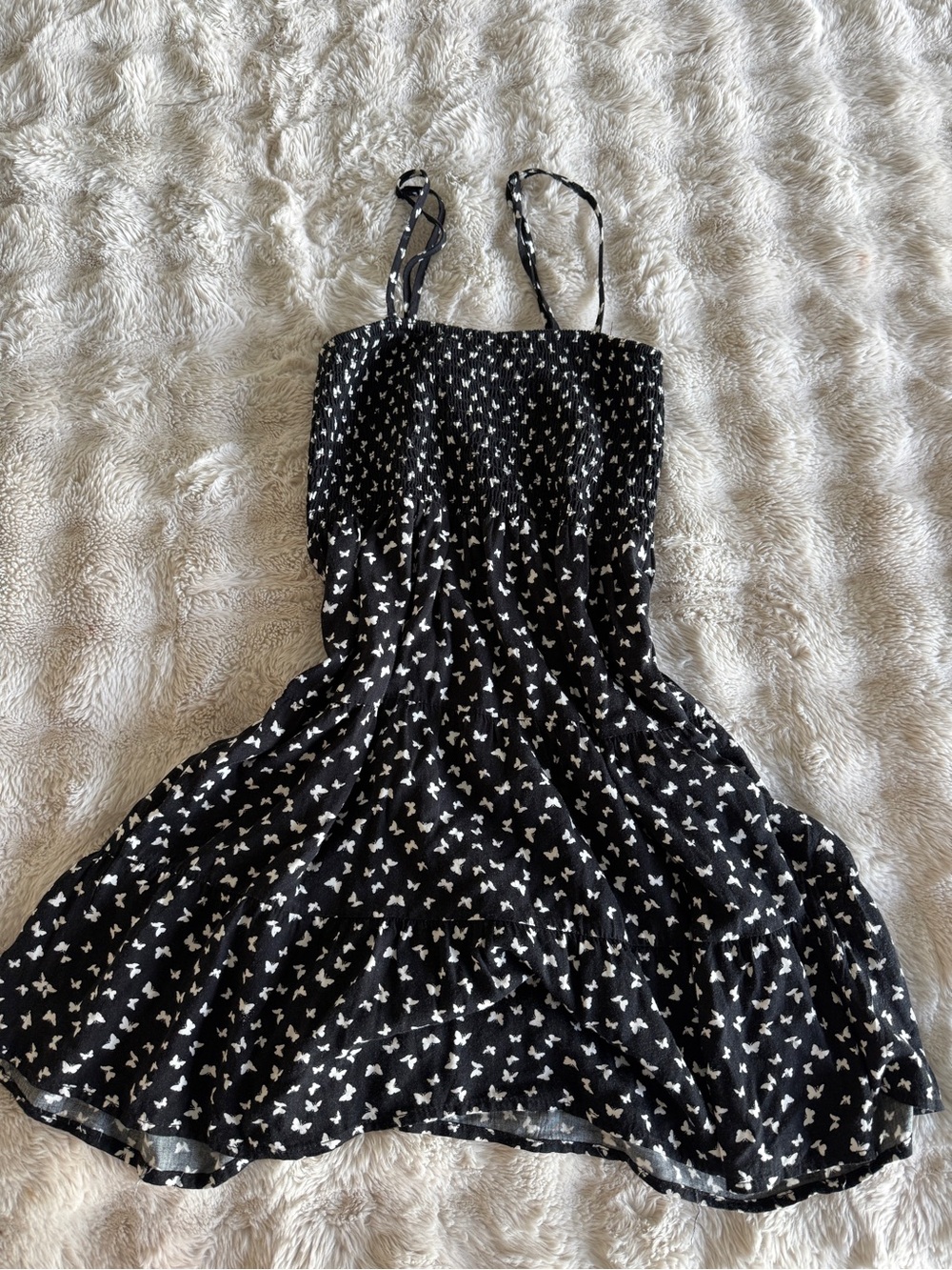 Black Mini Sun Dress with White Butterfly Print
